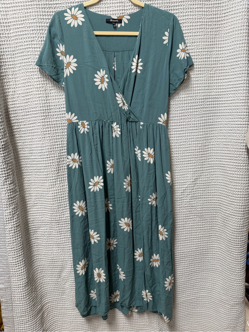 Madewell Sage Green Daisy Society Faux Wrap Midi Dress with Front Slit